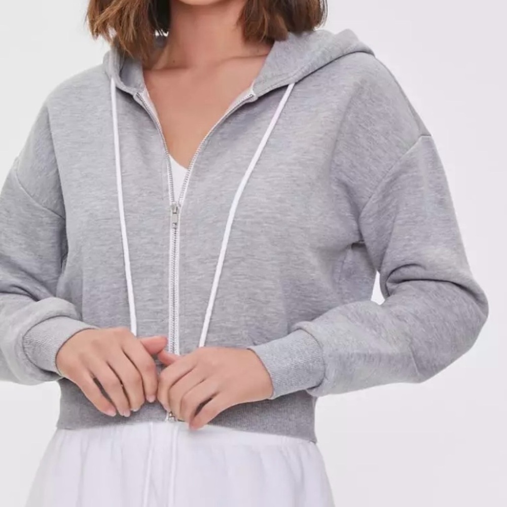 Forever 21 Gray Full Zip Hooded Sweatshirt